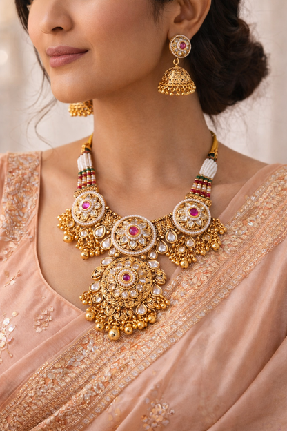 Zarini Royal Floral Kundan Statement Necklace Set