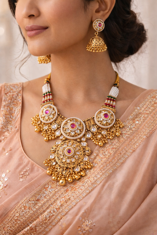 Zarini Royal Floral Kundan Statement Necklace Set