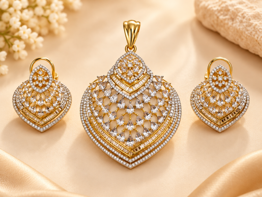 ZARINI Regal Petal Gold Plated Pendant Set