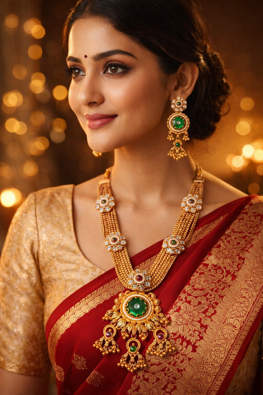 Zarini’s Emerald Antique Layered Necklace Set