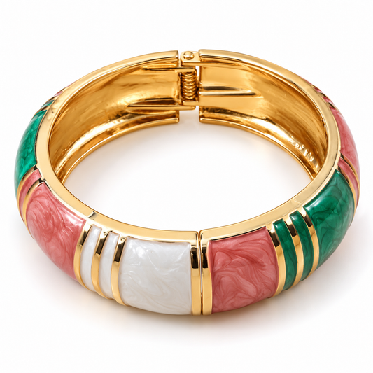 ZARINI Colour Harmony Pink, Green & Ivory Gold-Toned Bangle