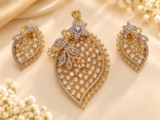 ZARINI Petal Radiance Gold Plated  Leaf Pendant Set
