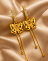 Zarini Gold-Tone Bow Drop Earrings for Women | Crystal Studs with Long Chain Tassels