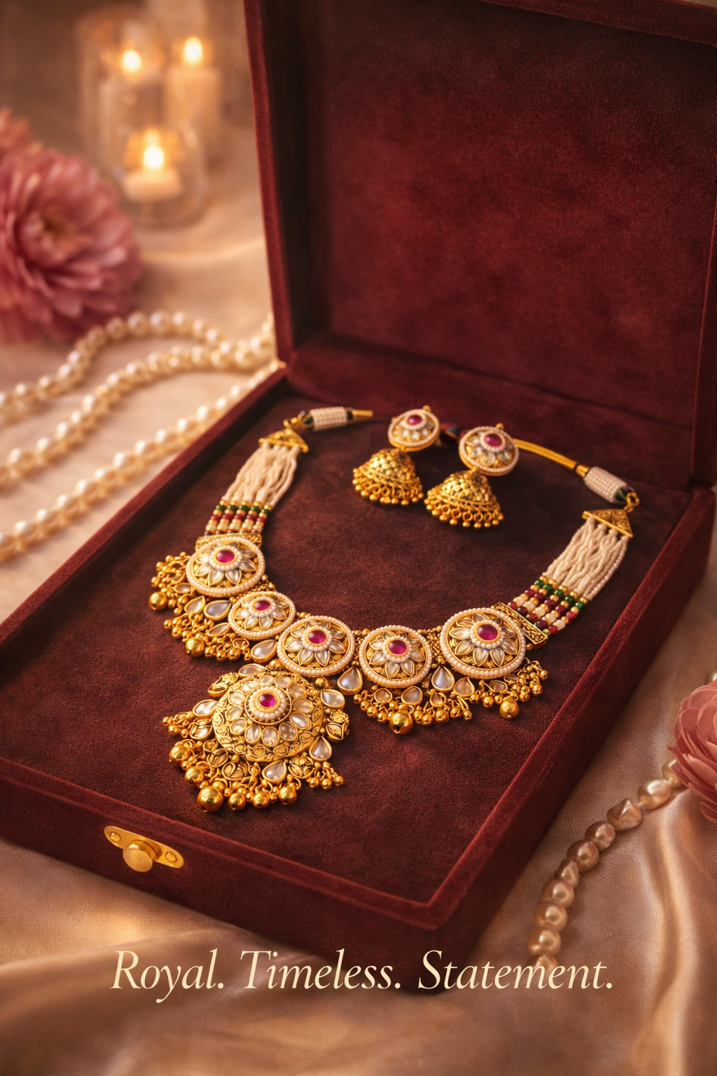 Zarini Royal Floral Kundan Statement Necklace Set