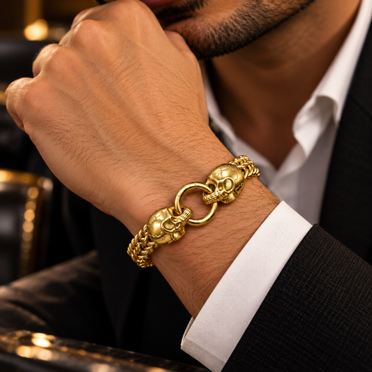 Men’s Gold-Tone Skull Chain Bracelet | Bold Statement Fashion Jewellery