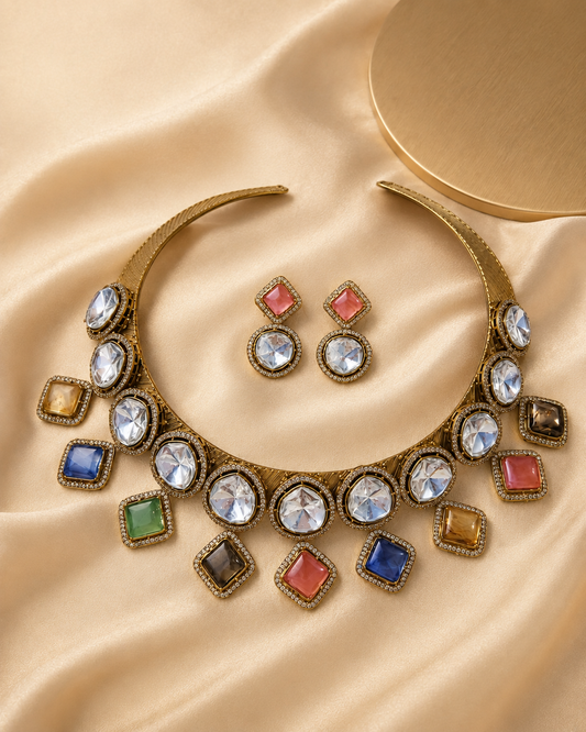 Zarini Aira Multicolour Kundan Collar Necklace Set
