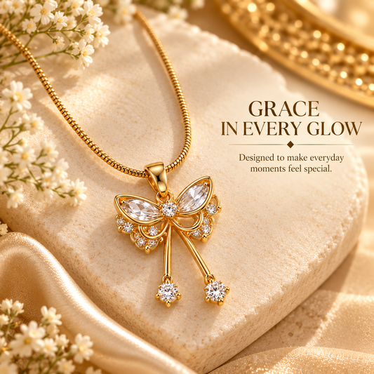 Zarini Gold-Tone Butterfly Pendant Necklace for Women | Crystal Embellished Statement Jewellery
