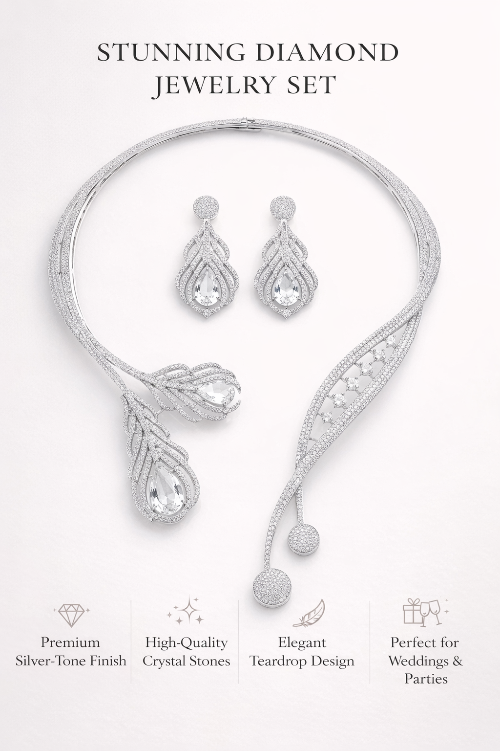 Zarini’s Luxe Crystal Leaf Drop Necklace Set