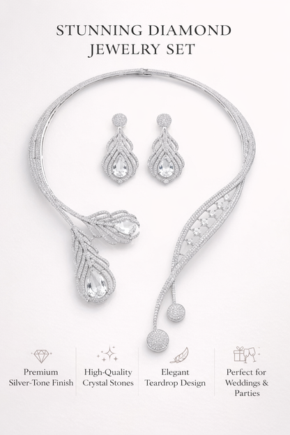 Zarini’s Luxe Crystal Leaf Drop Necklace Set