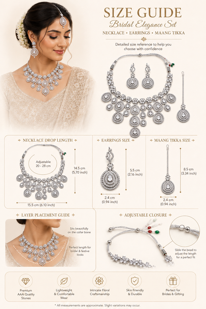 Zarini Royale Crystal Teardrop Bridal Necklace Set with Earrings & Maang Tikka