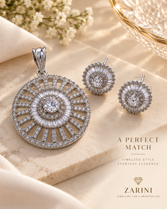 ZARINI Celestial Radiance Silver-Toned Pendant Set