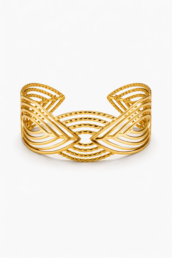 Zarini Gold-Toned Knot Mesh Cuff Bracelet – Stainless Steel Anti-Tarnish Design