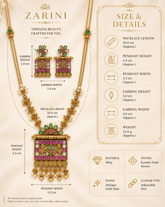 Zarini Heritage Kundan Long Pendant Necklace Set