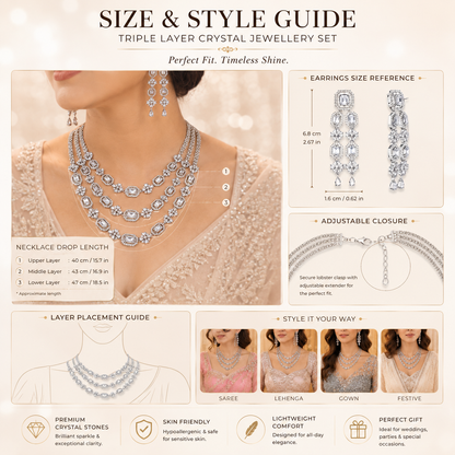 Zarini Luxe Radiance Crystal Layered Necklace Set with Statement Drop Earrings