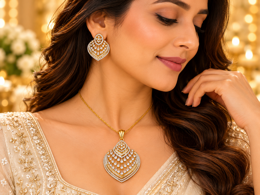 ZARINI Regal Petal Gold Plated Pendant Set
