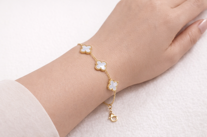 Zarini White Clover Bracelet – Gold Plated Anti-Tarnish Mother-of-Pearl Finish