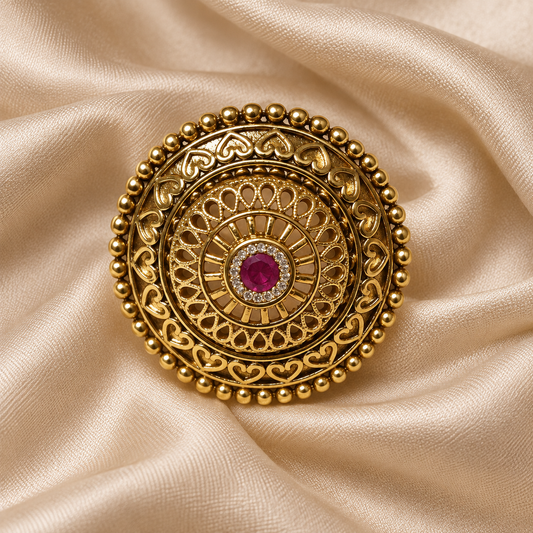 Zarini Gold plated Ruby Statement Ring | Traditional Designer Ring