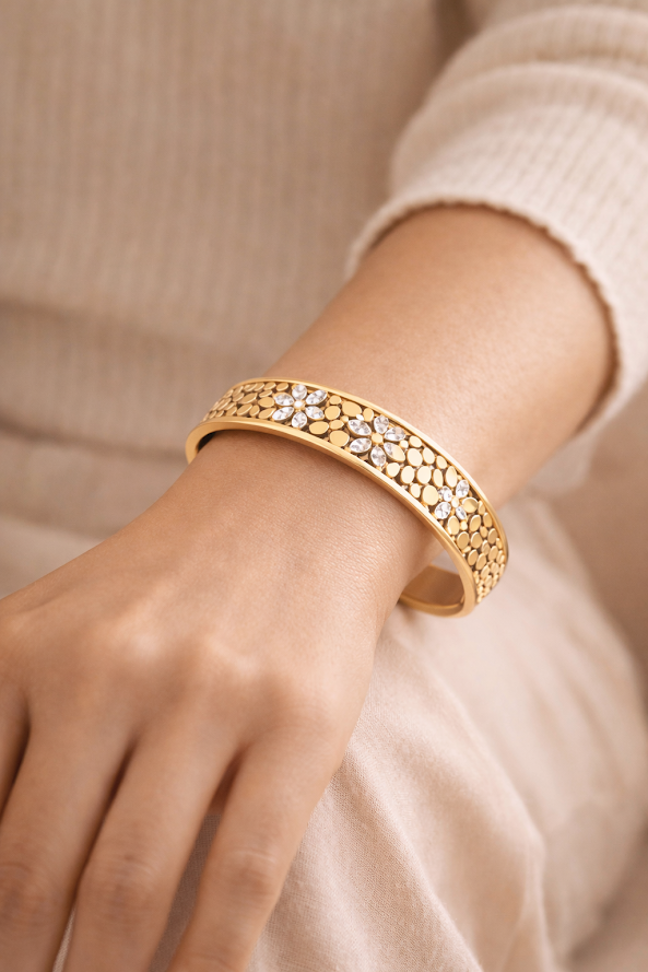 Gold Plated CZ Studded Anti-Tarnish Statement Bracelet