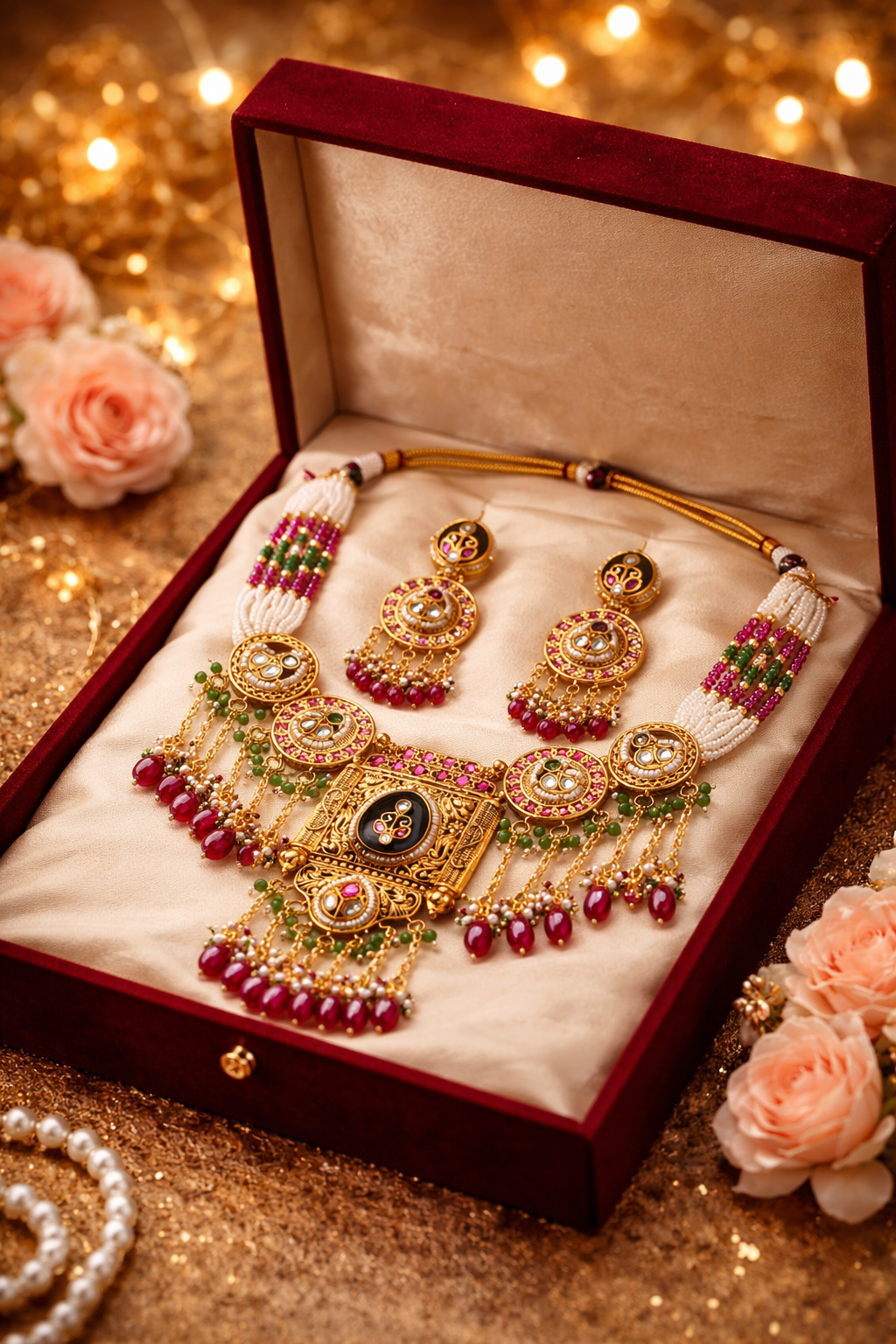 Zarini’s Regal Temple Pearl Necklace Set