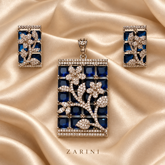 ZARINI Midnight Bloom Blue Floral Pendant Set