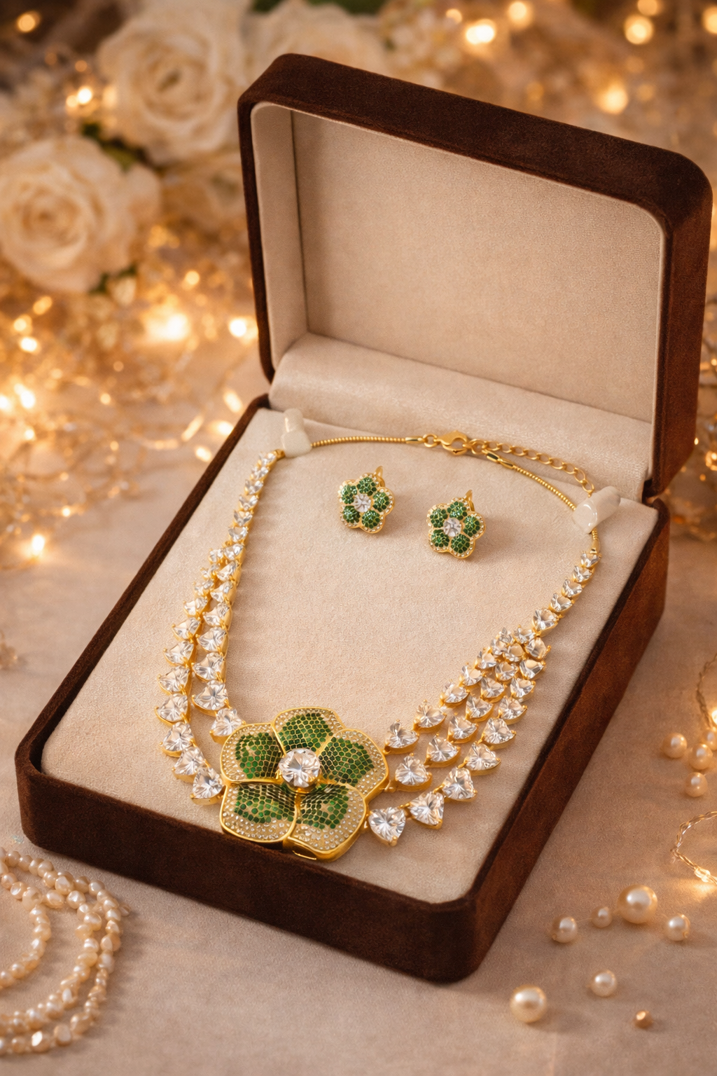 Zarini’s Luxe Floral Crystal Layered Necklace Set