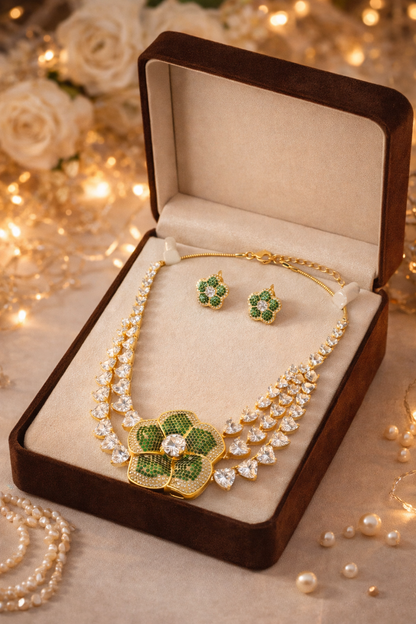 Zarini’s Luxe Floral Crystal Layered Necklace Set