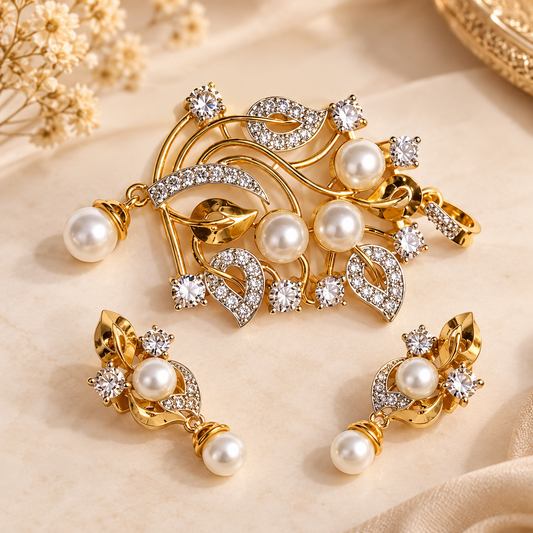 ZARINI Ivory Vine Gold-Toned Pearl-Like Pendant Set