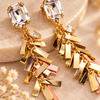 Gold-Tone Crystal Bar Drop Earrings | Modern Geometric Dangle Earrings