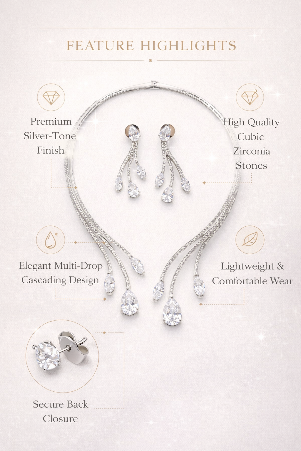 Zarini’s Luxe Crystal Cascade Drop Necklace Set