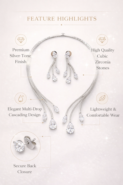 Zarini’s Luxe Crystal Cascade Drop Necklace Set