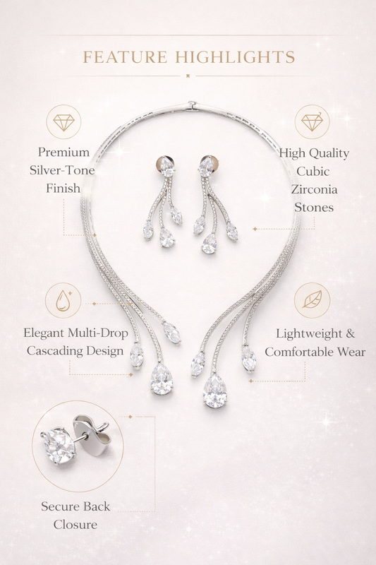 Zarini’s Luxe Crystal Cascade Drop Necklace Set