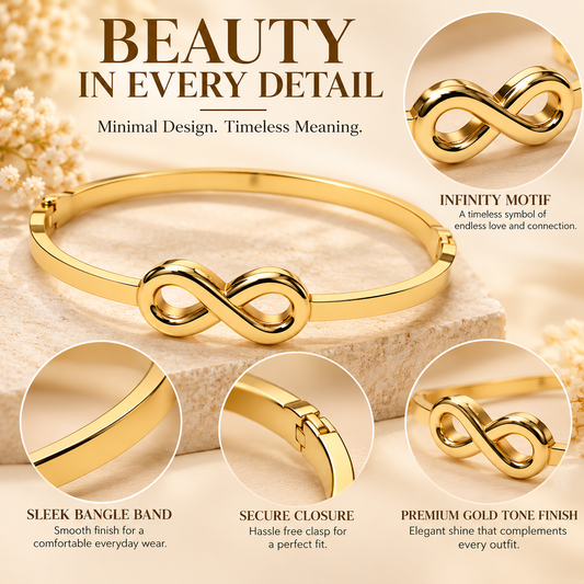 Zarini Gold-Tone Infinity Bangle for Women | Minimalist Elegant Statement Bracelet