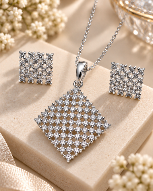 Zarini Crystal Lattice Pendant Set