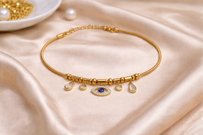 Gold Plated Evil Eye Charm Bracelet – Anti-Tarnish CZ Studded Design