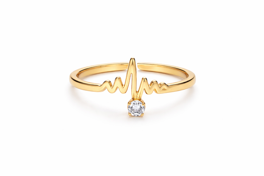 Zarini Heartbeat Ring – Gold Plated Anti-Tarnish Design with CZ Stone