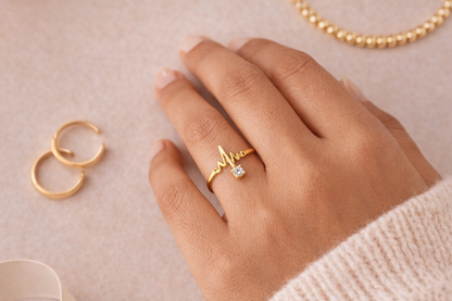 Zarini Heartbeat Ring – Gold Plated Anti-Tarnish Design with CZ Stone