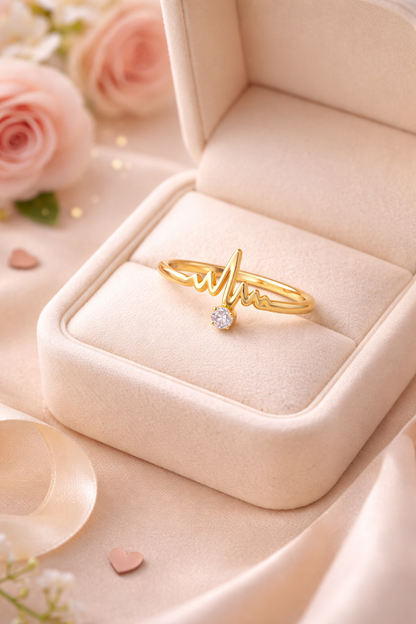 Zarini Heartbeat Ring – Gold Plated Anti-Tarnish Design with CZ Stone